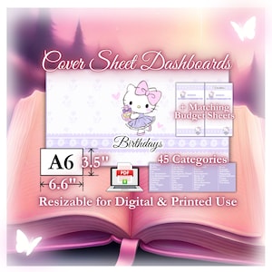 Kitty Periwinkle Coquette Binder Dashboard Cover Sheets | 45 Cute A6 Binder Cash Envelope Inserts | All Currencies | Resizable and Printable