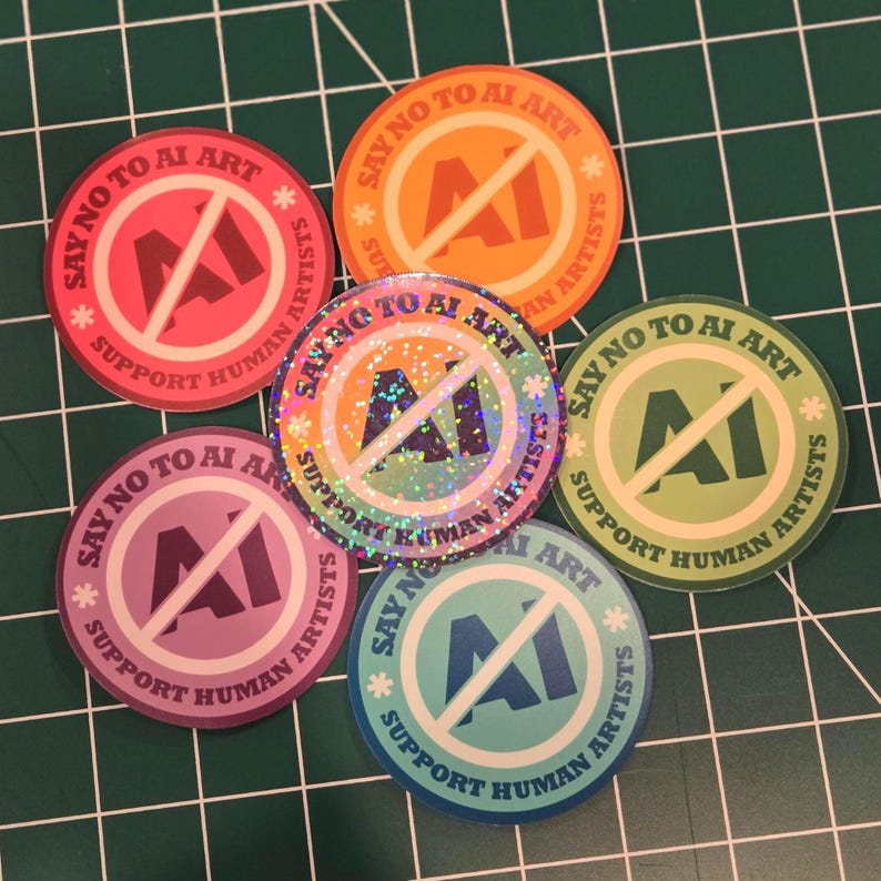 Say No to AI Art - Support Human Artists Sticker *NEW! More Colors Added!* 画像 2