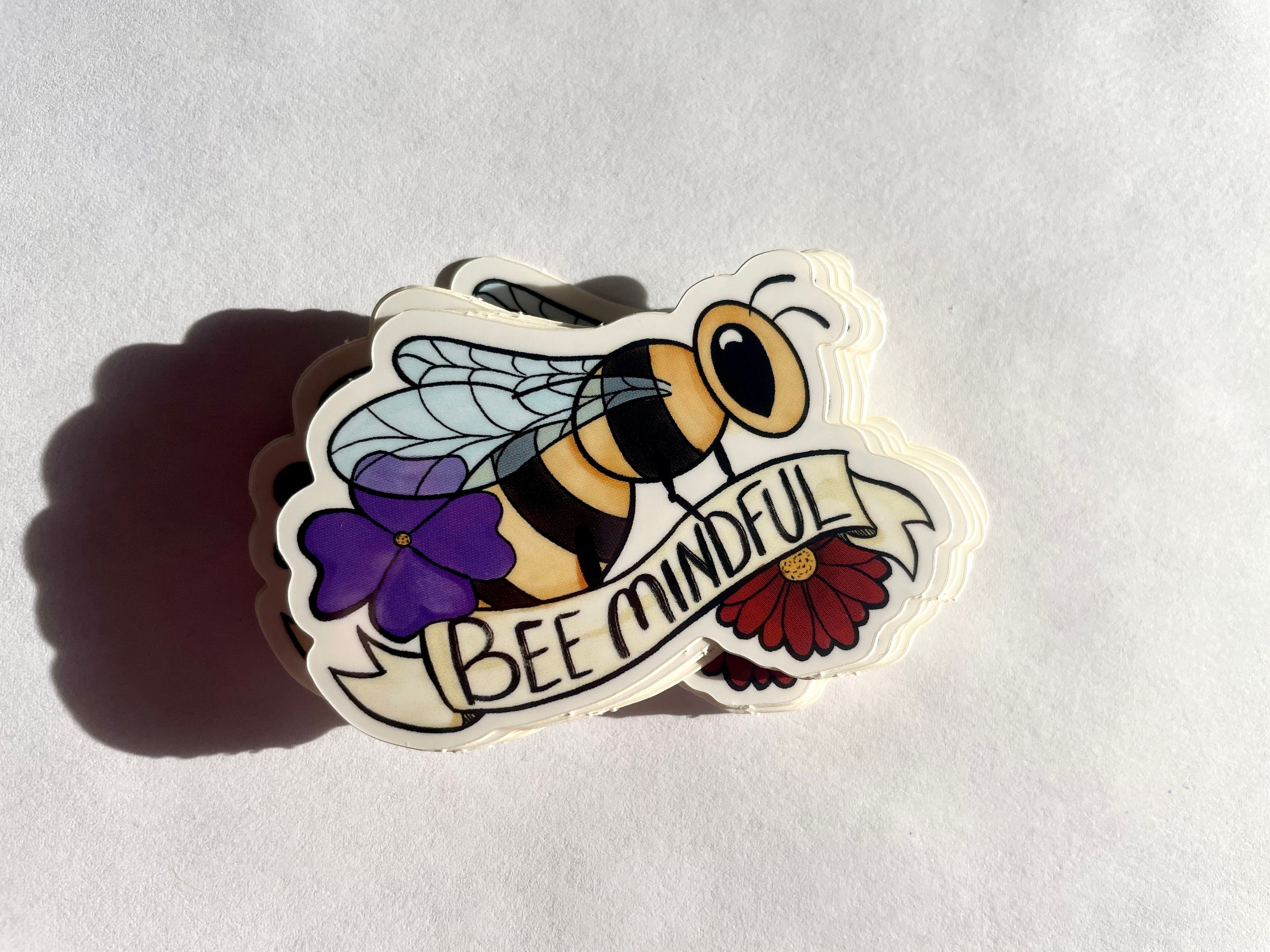 Bee Mindful - Bee With Flowers Sticker - Etsy