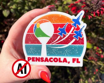 Retro Blue Angels and Beach Ball Pensacola, FL Sticker - Limited Stock! Once It's Gone IT'S GONE