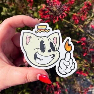 Old Cartoon Cat with Fire Sticker