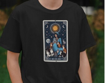 The Cat Lady ~ Tarot Card, Unisex Tee - Perfect for Casual Wear and Celestial Gift, Mystical Sun Moon and Stars
