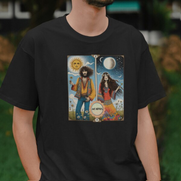 The Hippies ~ Tarot Card, Unisex Tee - Perfect for Casual Wear and Celestial Gift, Mystical Sun Moon and Stars