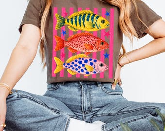 Comfort Colors Colorful Maximalist Tropical Fish Trio T-Shirt