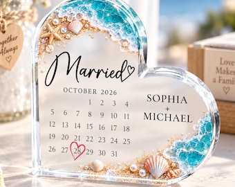 Personalized Beach Wedding Acrylic Plaque, Married Calendar Wedding Gift for Couple, Married Plaque Gift for Couple, Wedding Keepsake Gift