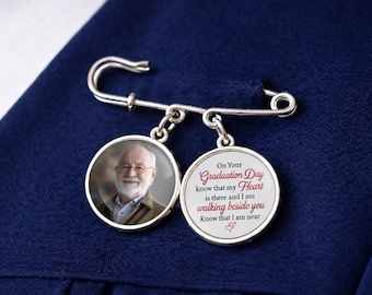 Custom Photo Graduation Pin Memorial, Walking Beside You Graduation Cap Jewelry, Personalized Graduation Charm for Tassel Gown Tribute