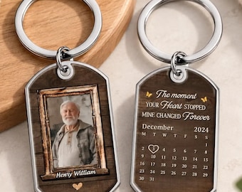 Custom Photo Calendar Keychain, Memorial Keepsake, Unique Sympathy Gift, Photo Memorial, Custom Photo Keychain, In Memory of Grandpa