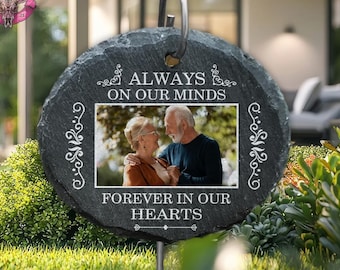 Always On Our Minds Forever In Our Hearts Personalized Memorial Garden Slate, Sympathy Gift For Family Members, Memorial Garden