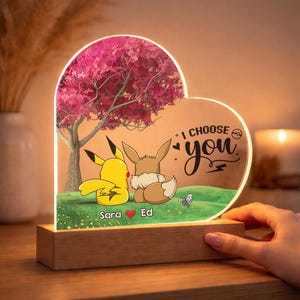 Aangepaste Pokemon Cherry Blossom, gepersonaliseerd acryl nachtlampje, verjaardag valentijnscadeau, Pokemon stel, led-lichtcadeau voor vriend