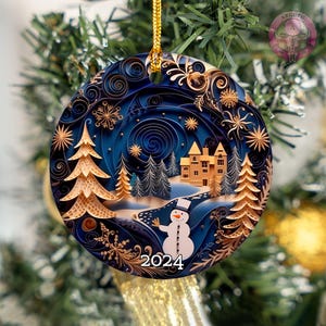 Christmas Ornament 2024, Christmas Decoration, Holiday Gift Idea, Round Ceramic, Gift Exchange, Gift Idea, Stained Glass Style Ornament