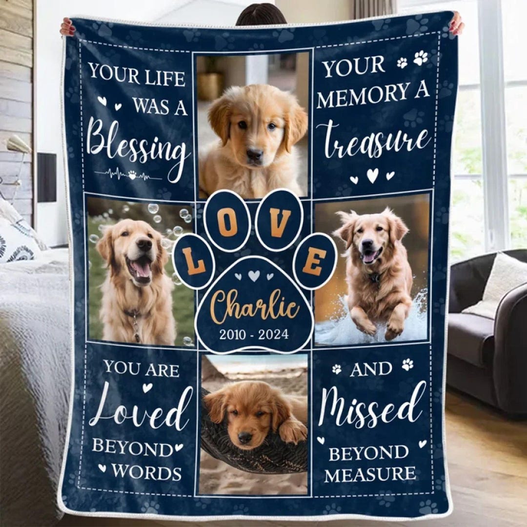 Personalized Dog Photo Blanket, Custom Dog Memorial Gift, Pet Sympathy ...