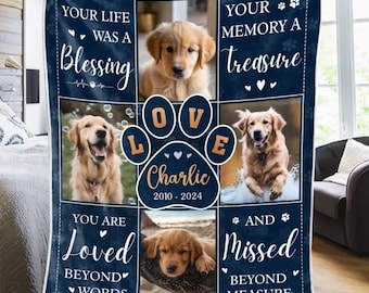 Personalized Dog Photo Blanket, Custom Dog Memorial Gift, Pet Sympathy Gift, Memorial Keepsake Gift, Loss Of Dog Gift, Gift For Dog Lovers