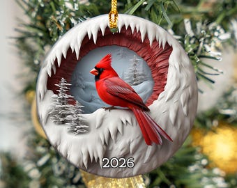 Cardinal Ornament 2026, Bird Christmas Ornament, Christmas Ornament Gifts, Holiday Decor, Gifts for Bird Lovers, Red Cardinal Decoration