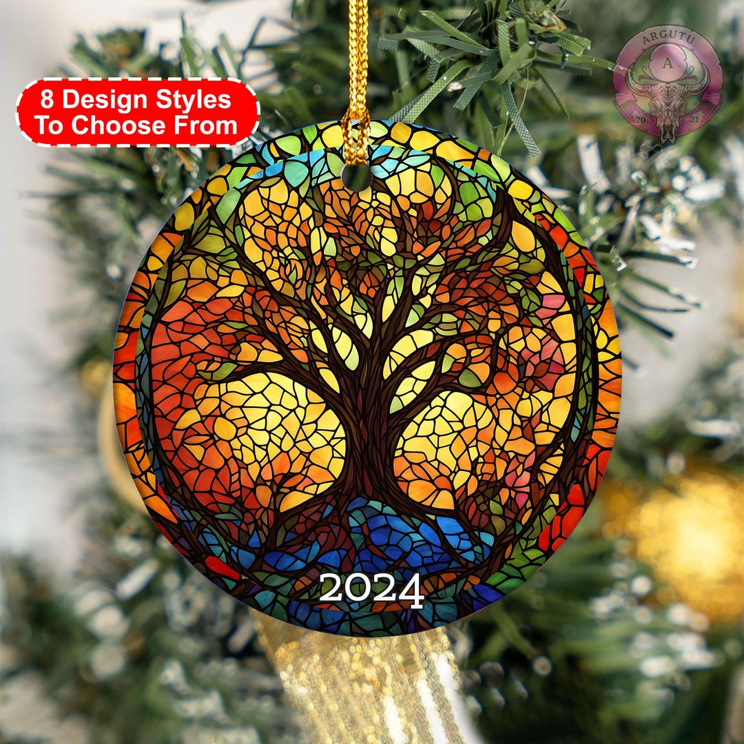 Tree of Life Stained Glass Effect Ornament, Christmas Ornament ...