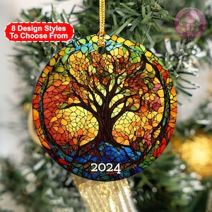 Tree Of Life Stained Glass Effect Ornament, Christmas Ornament, Christmas Decoration, Ceramic, Stained Glass-Look Ornament,Holiday Gift Idea