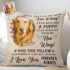 Dog Memorial Pillow Personalized Dog Photo, Custom Loss of Pet Sympathy Gift with Pet&#39;s Picture, Pet Loss Gift for Dog Lover, Dog Loss Gift