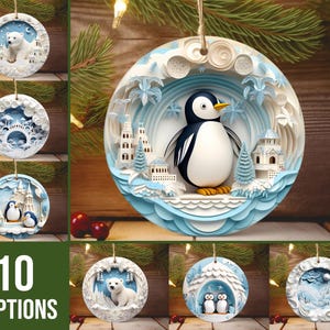 Winter Scenes Christmas Ornament, 3D Look Tree Decoration, Christmas Tree Decor, Holiday Keepsake, Round Ceramic, Gift Exchange