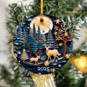Christmas Ornament 2025, Christmas Decoration, Holiday Gift Idea, Round Ceramic, Gift Exchange, Gift Idea, Xmas Tree, 3D Effect Ornament