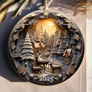 2025 Christmas Ornament, Christmas Ornaments, Christmas Decoration, Heirloom Keepsake, Round Ceramic, Gift Idea 2025, Gift Exchange
