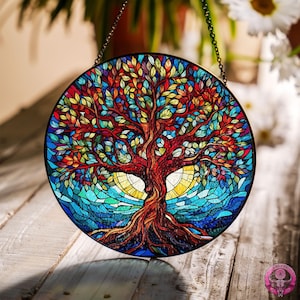 Tree Of Life Glass Sun Catcher Light Catcher Window Hanging, Suncatcher Hanger, Glass Wall Decor, Family Tree, Christmas Gift, Unique Gift