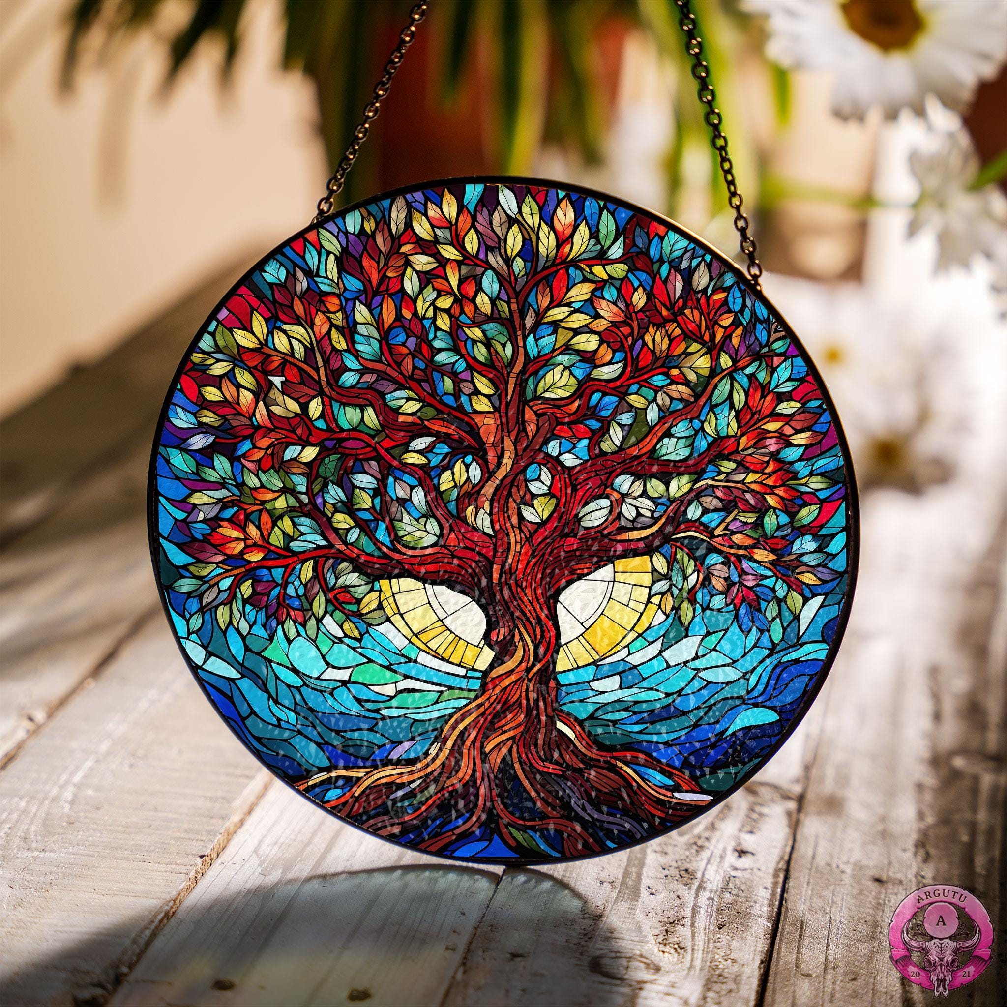 Tree Of Life Glass Sun Catcher Light Catcher Window Hanging, Suncatcher Hanger, Glass Wall Decor, Family Tree, Christmas Gift, Unique Gift