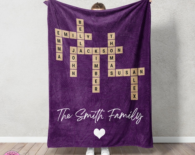 Custom Family Name Crossword Puzzle Blanket, Christmas Blanket, Housewarming Gift, Custom Crossword Game, Holidays Gift For Mom/Grandma
