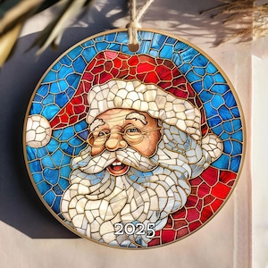 Décoration de père Noël 2025, décoration de Noël aspect vitrail, décoration d&#39;arbre des fêtes, cadeau père Noël en céramique, décoration de Noël vintage