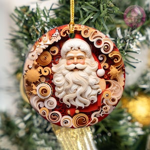 Santa Ornament, Christmas Ornaments, Christmas Decoration, 2025 Gift Ornament, Stained Glass-Look Ornament, Round Ceramic, Christmas Tree