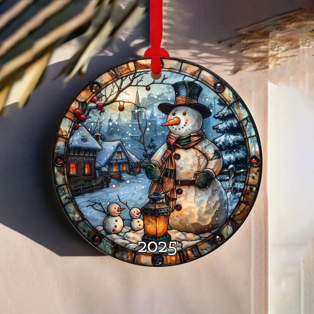 Snowman Stained Glass Ornament 2025, Cozy Christmas Tree Decoration ...