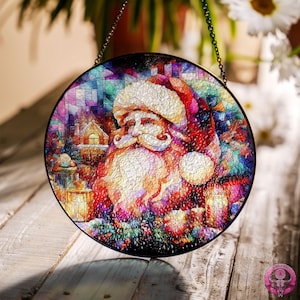 Santa Claus Stained Glass Suncatchers For Window Decor Gift for Camper, Adventure Gift, Housewarming Gift, Wall Hanger, Home Decoration
