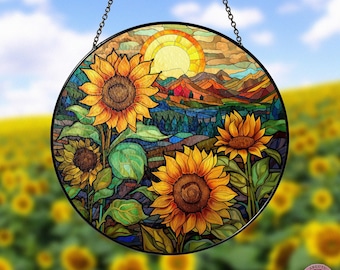 ひまわりのステンドグラスの窓パネルウクライナの贈り物花の