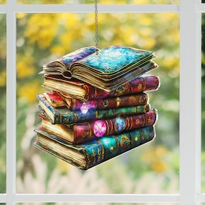 Flower Book Acrylic Suncatcher Window Hanging,Library Book Decor Home,Book Club Lover Gift,Librarian Gift,Bookish Library Decor,Gift For Her