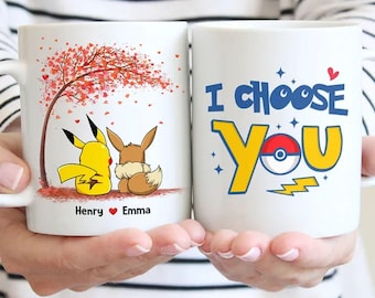 Taza personalizada de pareja de Pokémon "Te elijo", regalo de aniversario, regalo de San Valentín, regalo de esposa gamer para esposo, regalo para novio, novia