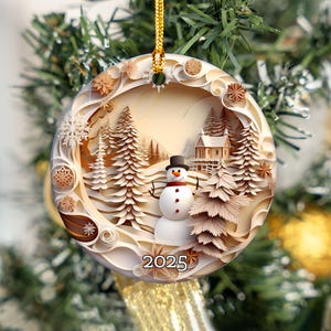 2025 Ornament, Christmas Ornaments, Christmas Decoration, 2025 Gift Ornament, Stained Glass Ornament, Round Ceramic, Christmas Tree