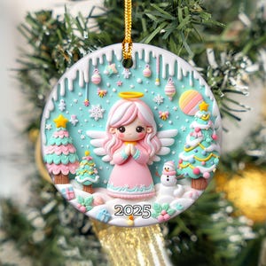 2025 Angel Ornament, Cute Christmas Ornament, Pastel Holiday, Kawaii Xmas Tree Decoration, Sweet Angel Gift, Winter Wonderland Ornament