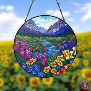 Mountain Flower Window Stained Glass, Suncatcher Window Hanging, Wildflower Suncatcher, Indoor Decor, Gift For Botanical, Wall Hanger