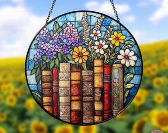 Book Flower Window Stained Glass Style, Suncatcher Window Hanging, Bookish Gift, Librarian Gift, Exchange Gift, Book Club, Gifts for Women