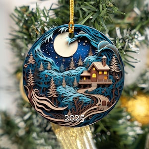 Weihnachtsverzierung 2025, Weihnachtsdekoration, Urlaub Geschenkidee, Runde Keramik, Geschenkbörse, Geschenkidee, Glasmalerei-Stil Ornament