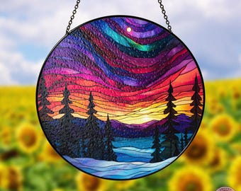 Aurora Borealis, Northern Lights Suncatcher, Stained Glass Style Wall, Housewarming Gift, Window Hanging, Adventure Gifts, Wall Decor