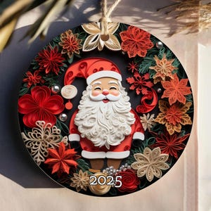Ornement de père Noël rouge festival, Ornement effet 3D, Ornements ronds en céramique, Ornement tendance, Cadeau de pendaison de crémaillère, Noël enneigé