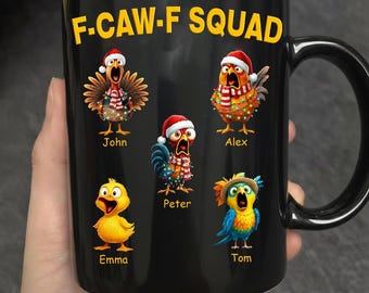 F-Caw-F  Squad Chicken Mug, Chicken Humor Mug, Rooster Meme Coffee Mug, Team Work Bestie Gift, Rooster Humor Cup Gag Gift for Him Her