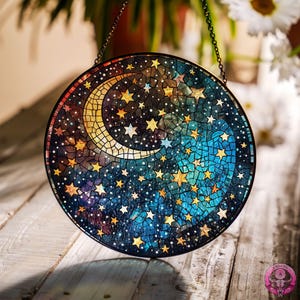 Moon Suncatcher Stained Glass, Window Stained Glass Style, Light Catcher For Window Hanging, Celestial Wall Art, Christmas Gift,Indoor Decor