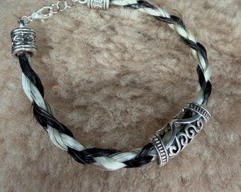 Horsehair Bracelet – Black & White Braided Western Bracelet | Handmade Equestrian Jewelry