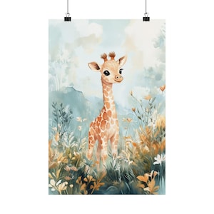Baby Giraffe Wall Art Matte Poster Print Nursery Decor Kids Room Animal Illustration 3 Sizes Available Gift for Baby Shower