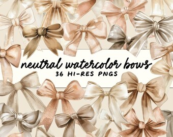 Aquarelle neutre noeuds Clipart | Ruban coquette beige PNG | Lot d'images clipart girly minimalistes | Pack design esthétique doux