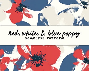 Red White and Blue Floral Seamless Pattern | Americana Cottagecore Digital Paper | Patriotic Wildflower Background | 12x12 Printable JPG