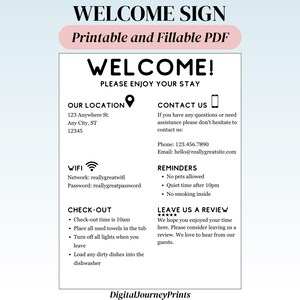 Welkomstbord voor verhuurders van korte termijn verhuur, vakantie STR afdrukbaar, bewerkbare Airbnb-sjabloon, VRBO wifi digitale download, check-in gids voor gasten