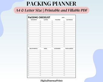 Editable Packing List Planner: Travel Checklist (PDF)