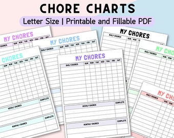 Editable Weekly Chore Chart, Printable Weekly Kids Chore Responsibility Chart, Instant Download, Digital Download