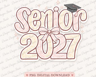 Senior 2027 PNG, Class of 2027 Graduation Shirt Design, Coquette Gingham Sublimation Download